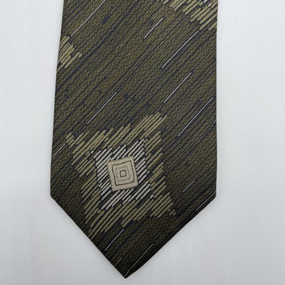 Giorgio Armani 100% Pure Silk Necktie Green Abstract Luxury Design Vintage Retro - Picture 13 of 16